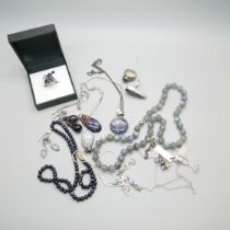 A collection of silver and stone set jewellery
