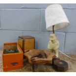 A Winston Churchill table lamp, coffee grinder, compacts, etc. **PLEASE NOTE THIS LOT IS NOT