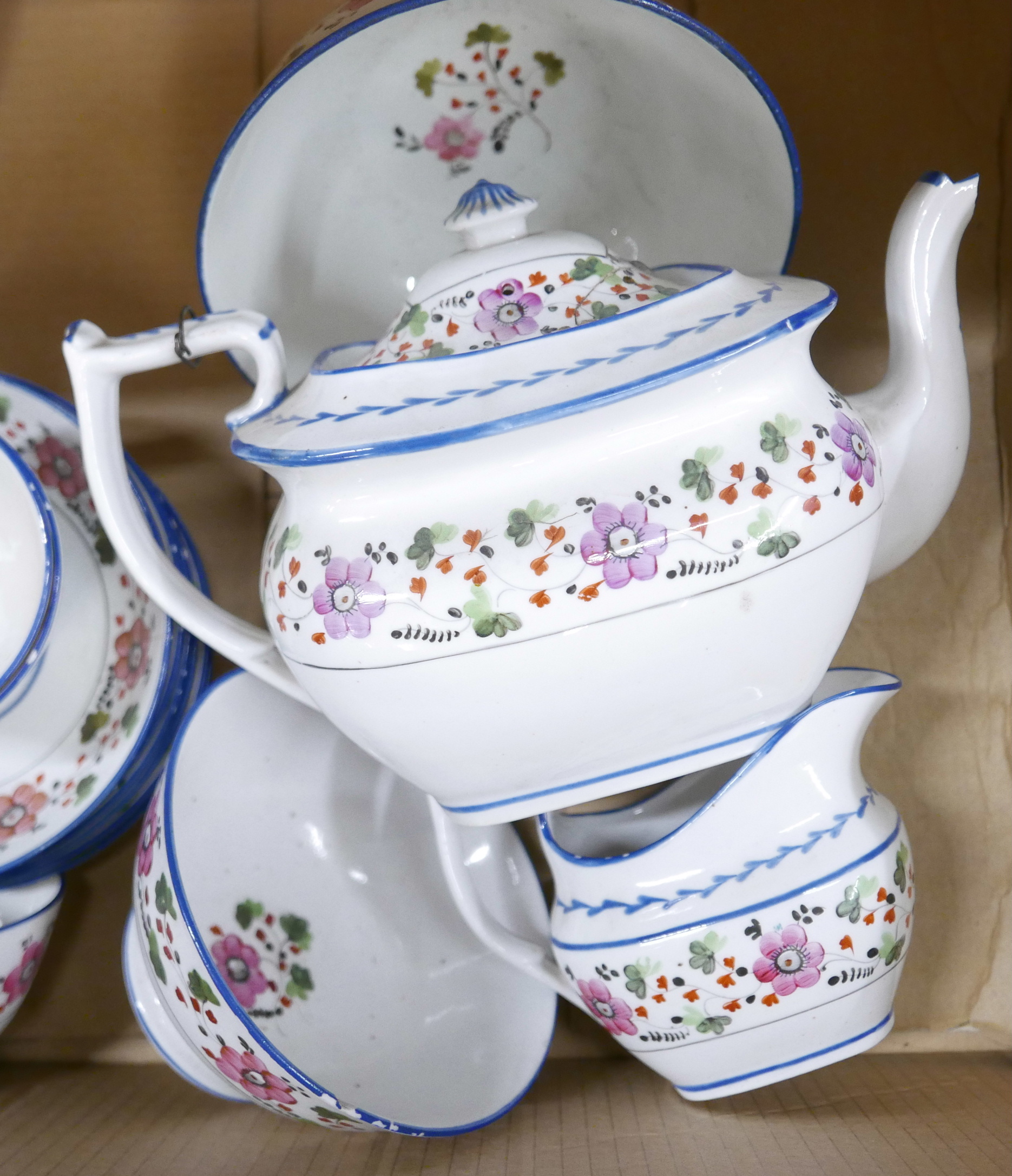 An early 19th Century New Hall tea set decorated with flowers, tea pot and three other pieces a/ - Image 2 of 2