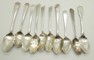 Nine silver spoons by the Bateman family and one other silver spoon, 146g