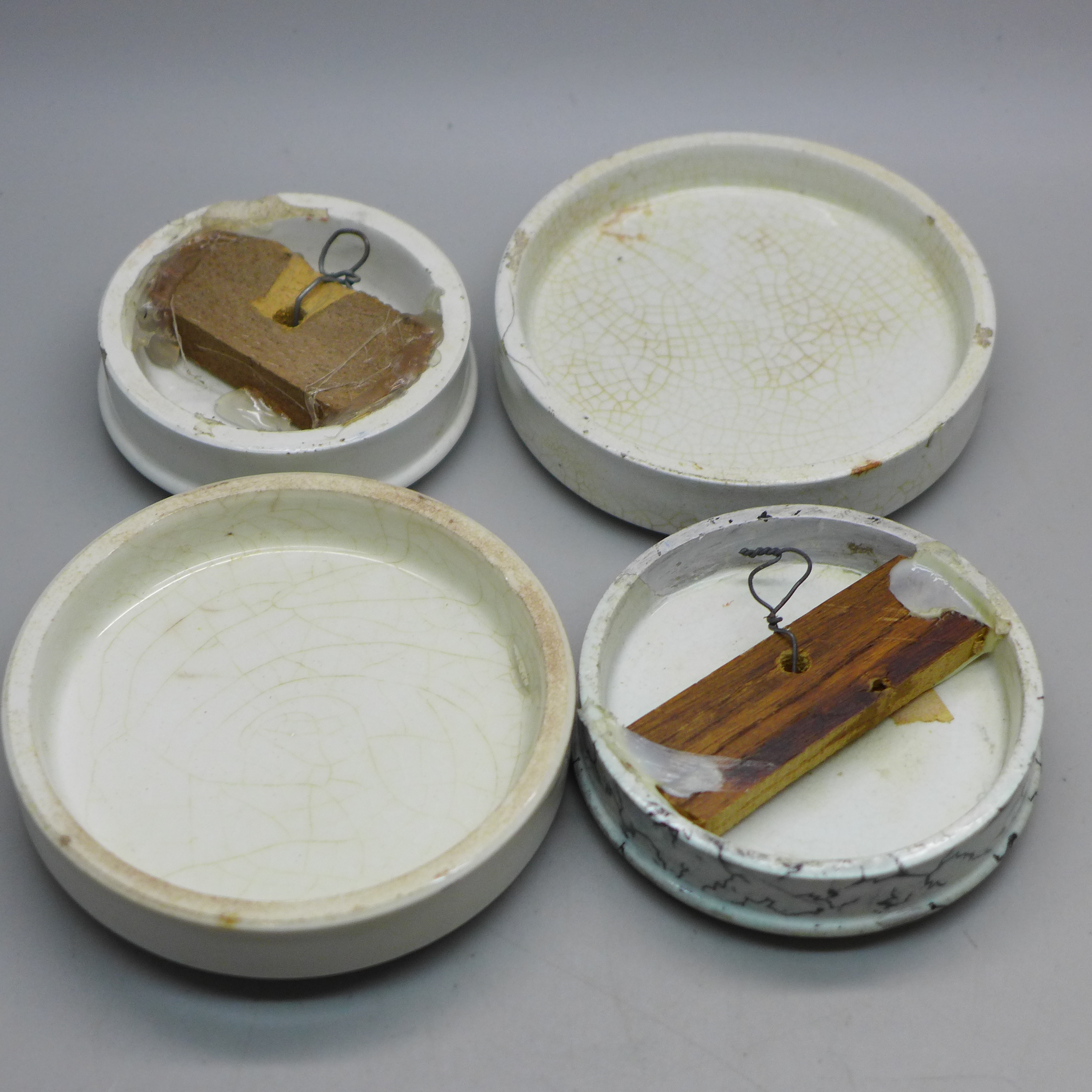 Four pot lids; Jewsbury & Brown, Burgess's x2 and Woods - Image 4 of 4