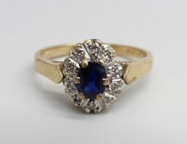 A 9ct gold, diamond and sapphire ring, 2.8g, M