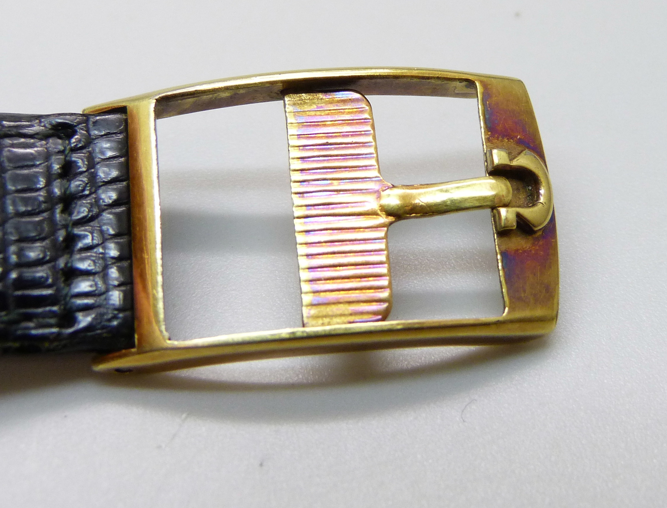A gentleman's 18ct gold cased Omega dress wristwatch on a leather watch strap with Omega buckle, - Image 5 of 8