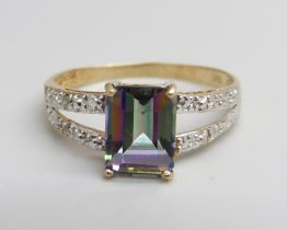 A 9ct gold, mystic topaz and diamond ring, 1.6g, M