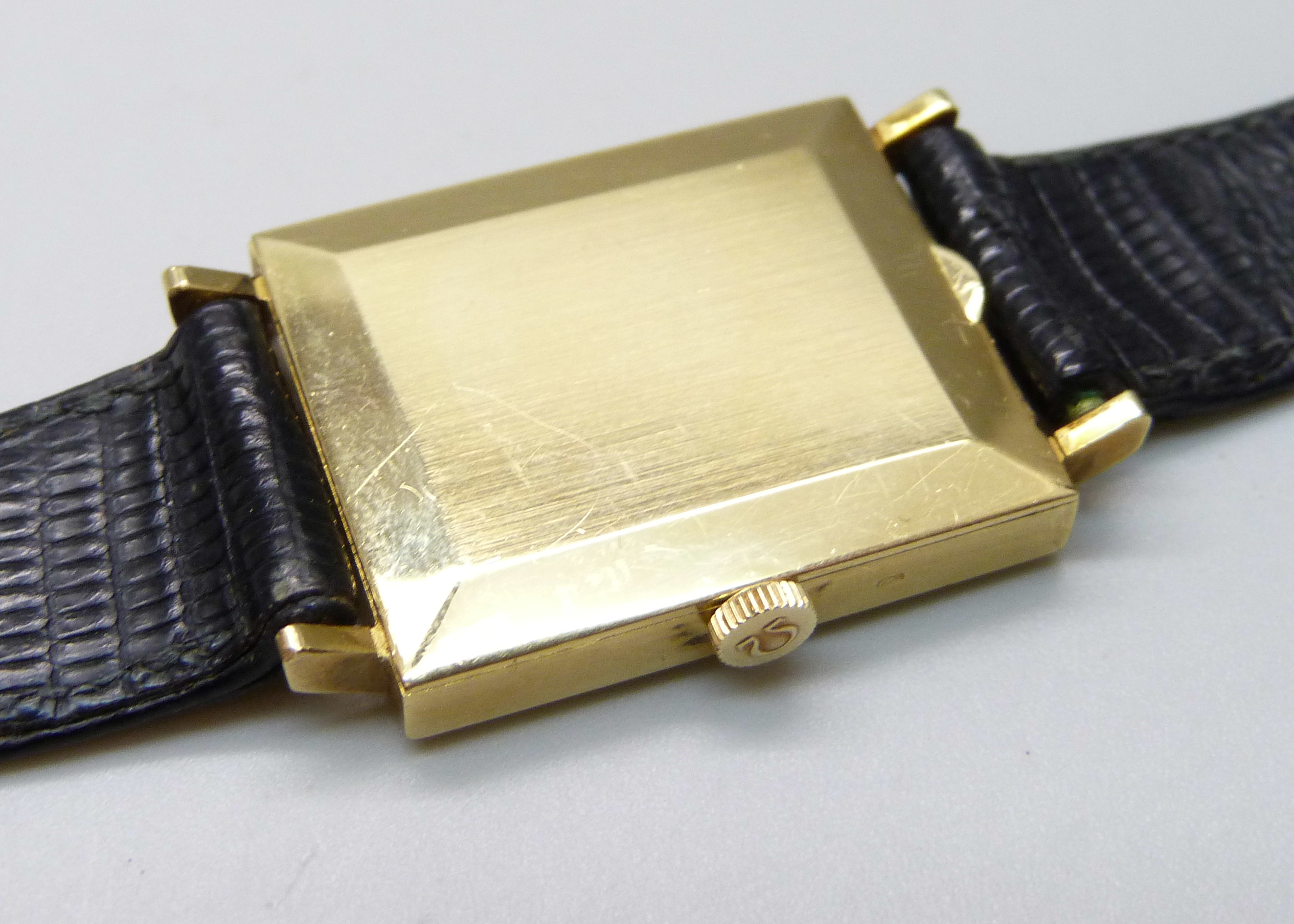 A gentleman's 18ct gold cased Omega dress wristwatch on a leather watch strap with Omega buckle, - Image 6 of 8
