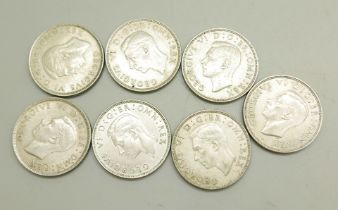 Seven silver florins, 1939 and 1941-1946 inclusive, 79.3g
