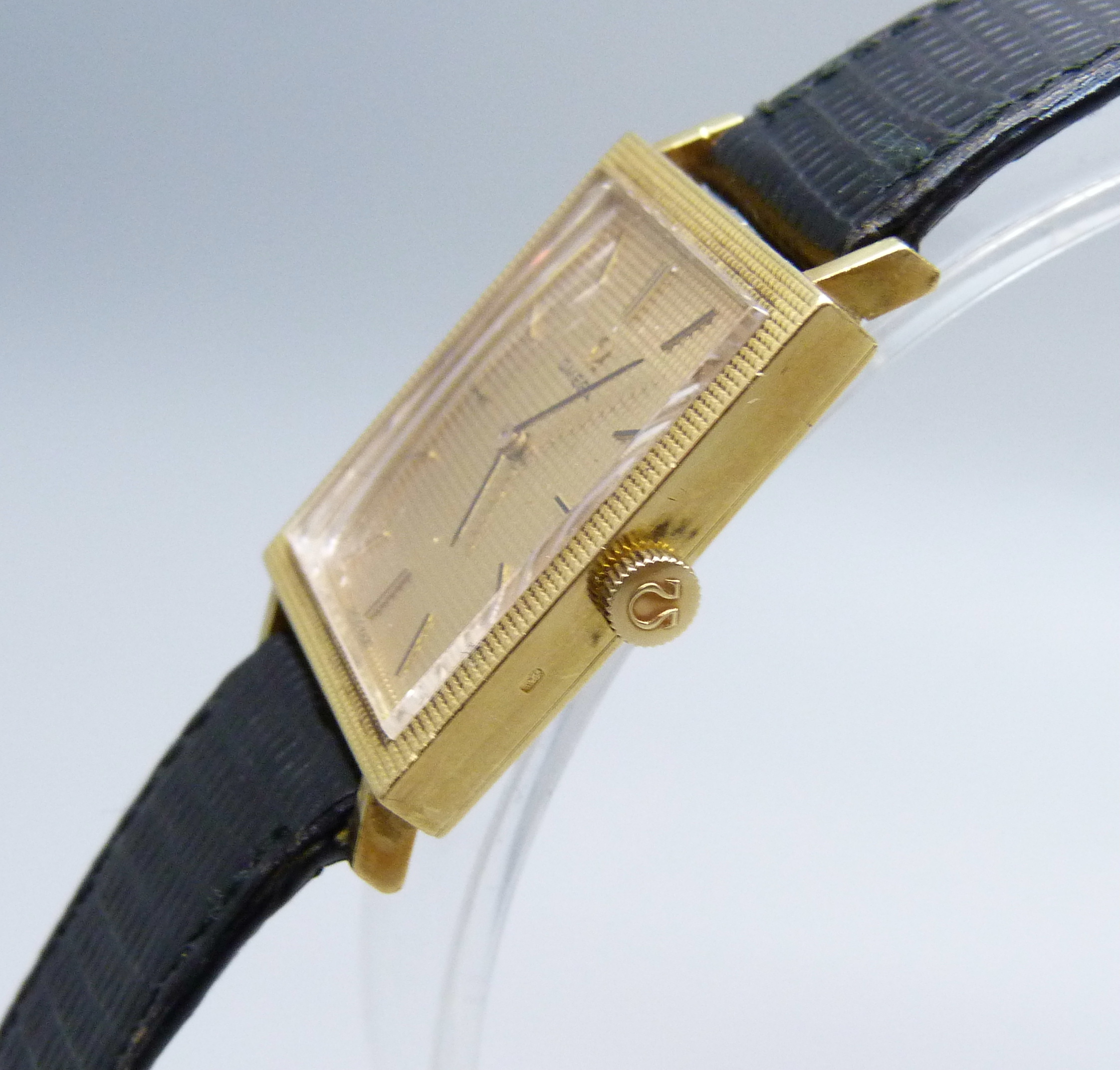 A gentleman's 18ct gold cased Omega dress wristwatch on a leather watch strap with Omega buckle, - Image 4 of 8