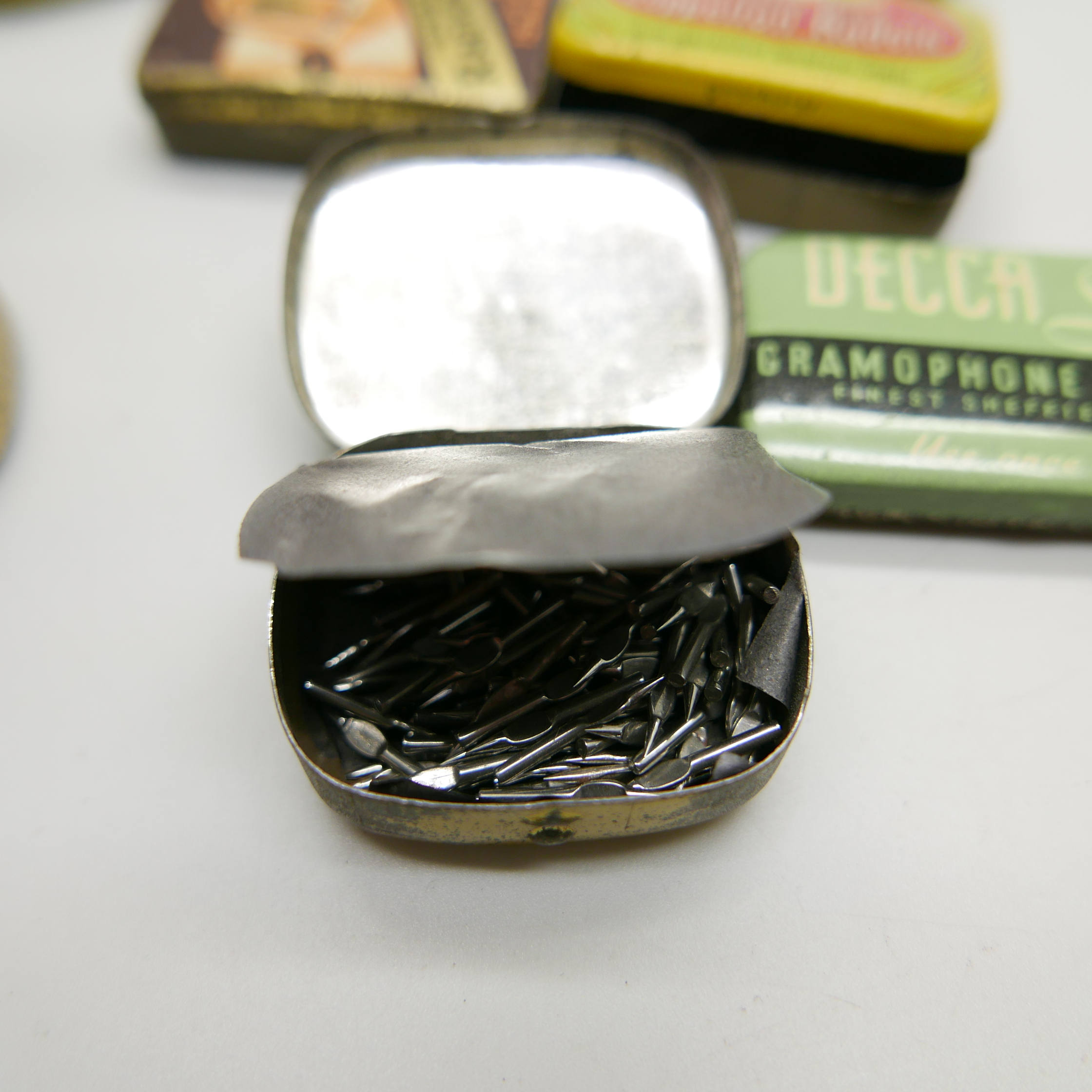 A collection of eight wind-up gramophone needles tins, (all containing needles) - Image 3 of 3