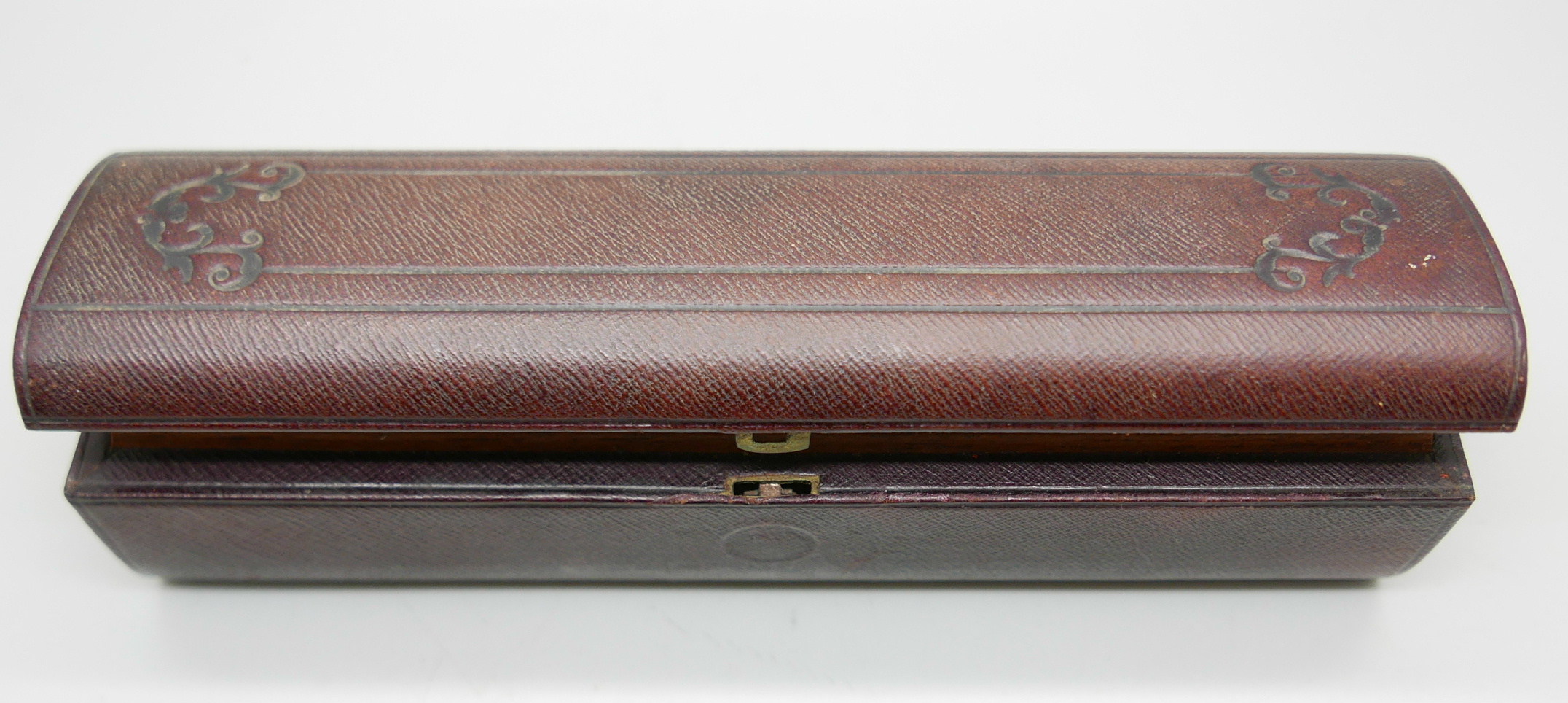 A vintage Moroccan leather pen box with small inkwell, Houghton 169 New Bond Street, inner liner box - Bild 4 aus 4