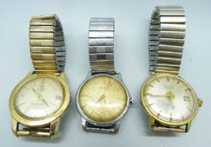 Three gentleman's wristwatches; Nivada, Mira and Fortis
