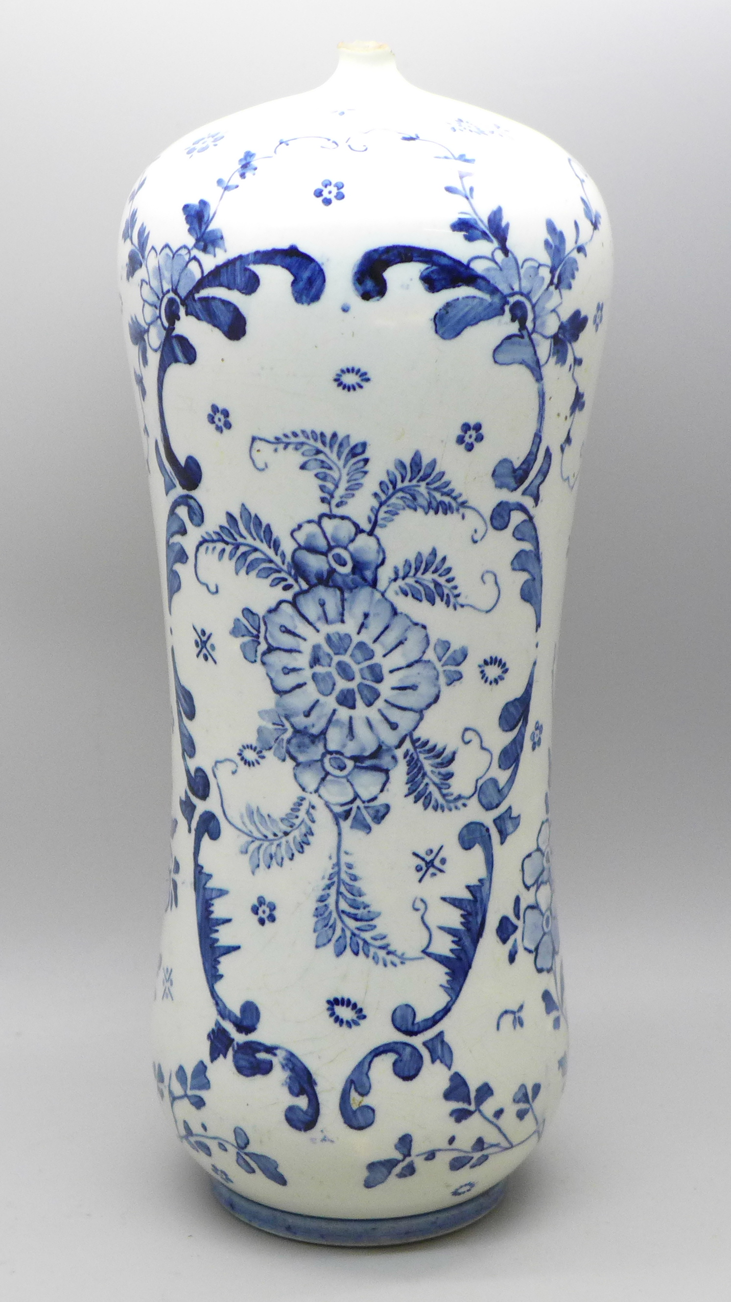 A Royal Bonn blue and white bottle, 21cm, a/f