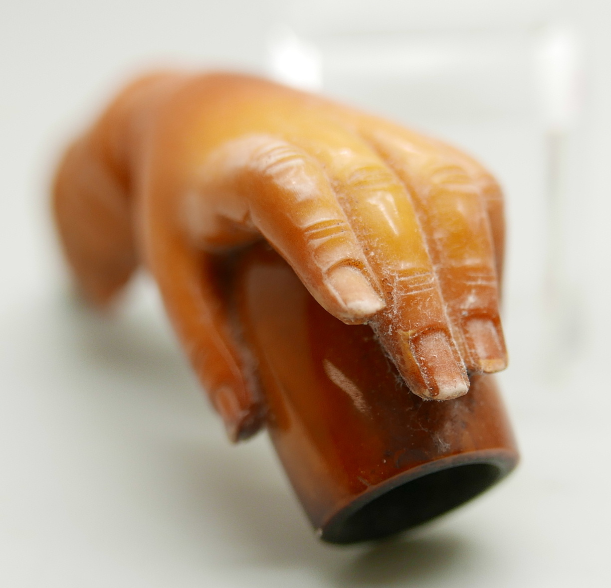 Two hand carved Meerschaum pipes in the form of a lady's hand in glove, the larger pipe with - Image 3 of 8