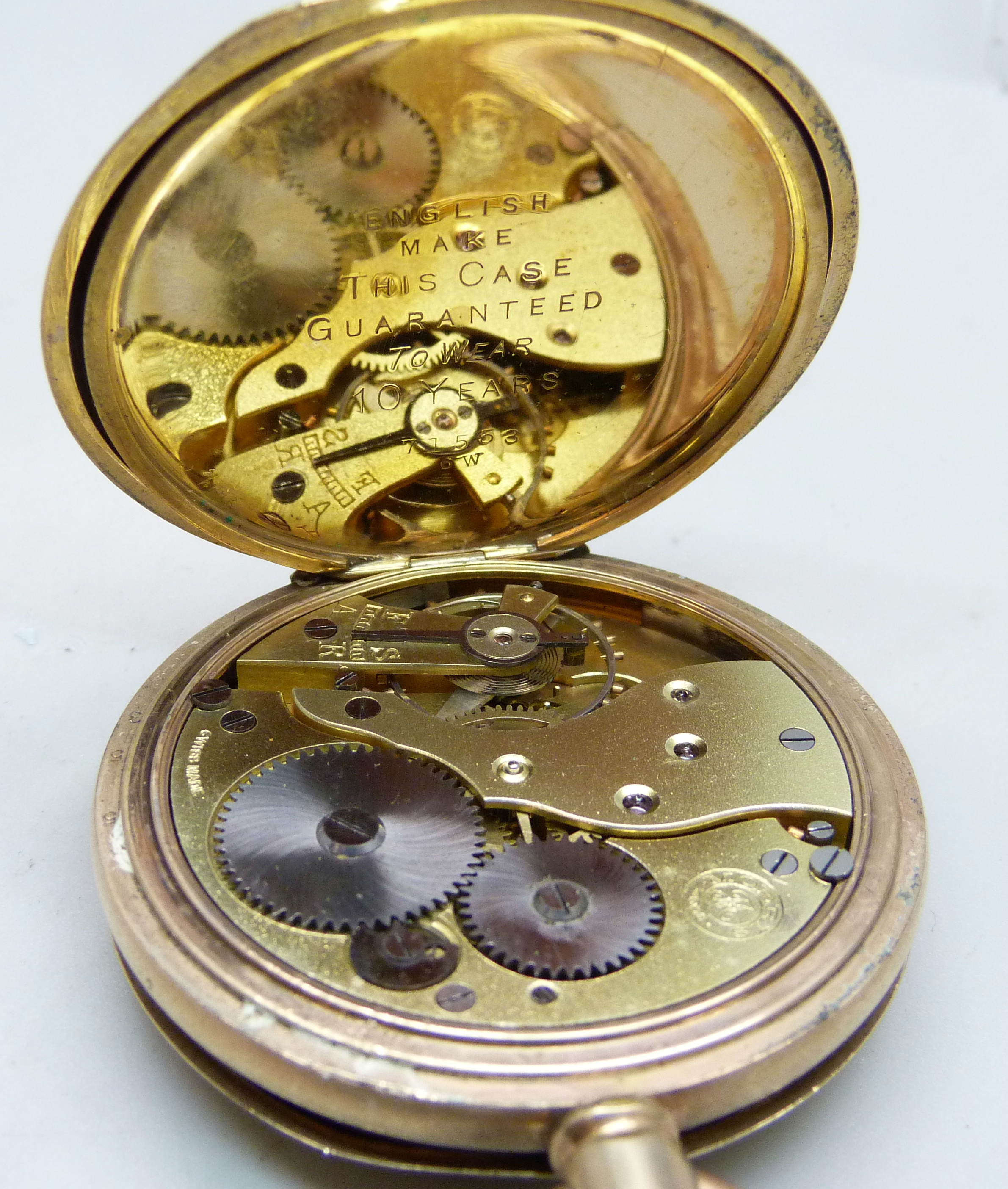 A Moeris gold plated half-hunter pocket watch in an English 10 year case - Image 4 of 4