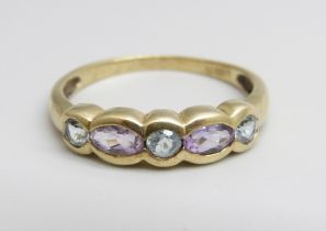 A 9ct gold, stone set ring, 2.3g, R