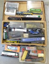 A collection of boxed and unboxed cars, lorries, trains, Hornby R874 BR 0-4-0 diesel model, boxed,