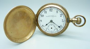 An American Waltham full hunter pocket watch, lacking glass and second hand