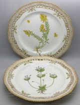 A pair of Royal Copenhagen pierced plates decorated with plant specimens, 23cm