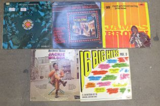 Five soul LP records including Jackie Wilson, James Brown (2) and Jerry Butler