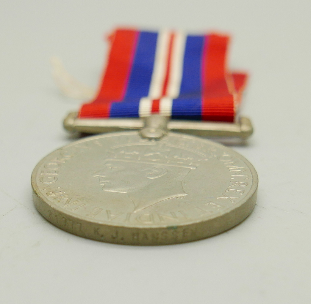 Assorted WWII medals, etc., including four to 21777 K.J. Hanssen with original address envelope - Image 10 of 11