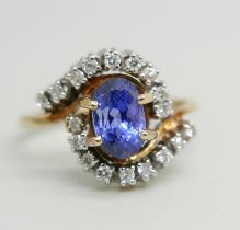 A 9ct gold, blue stone and diamond ring, 3.7g, Q