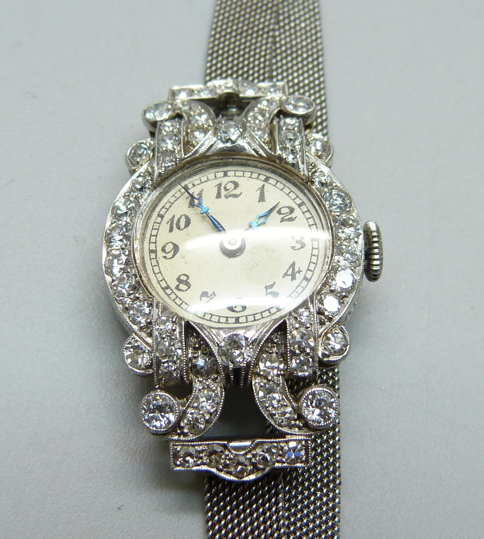 A lady's Art Deco platinum and diamond set cocktail wristwatch, inscription to case back 'D.M.S. 2: - Image 2 of 3