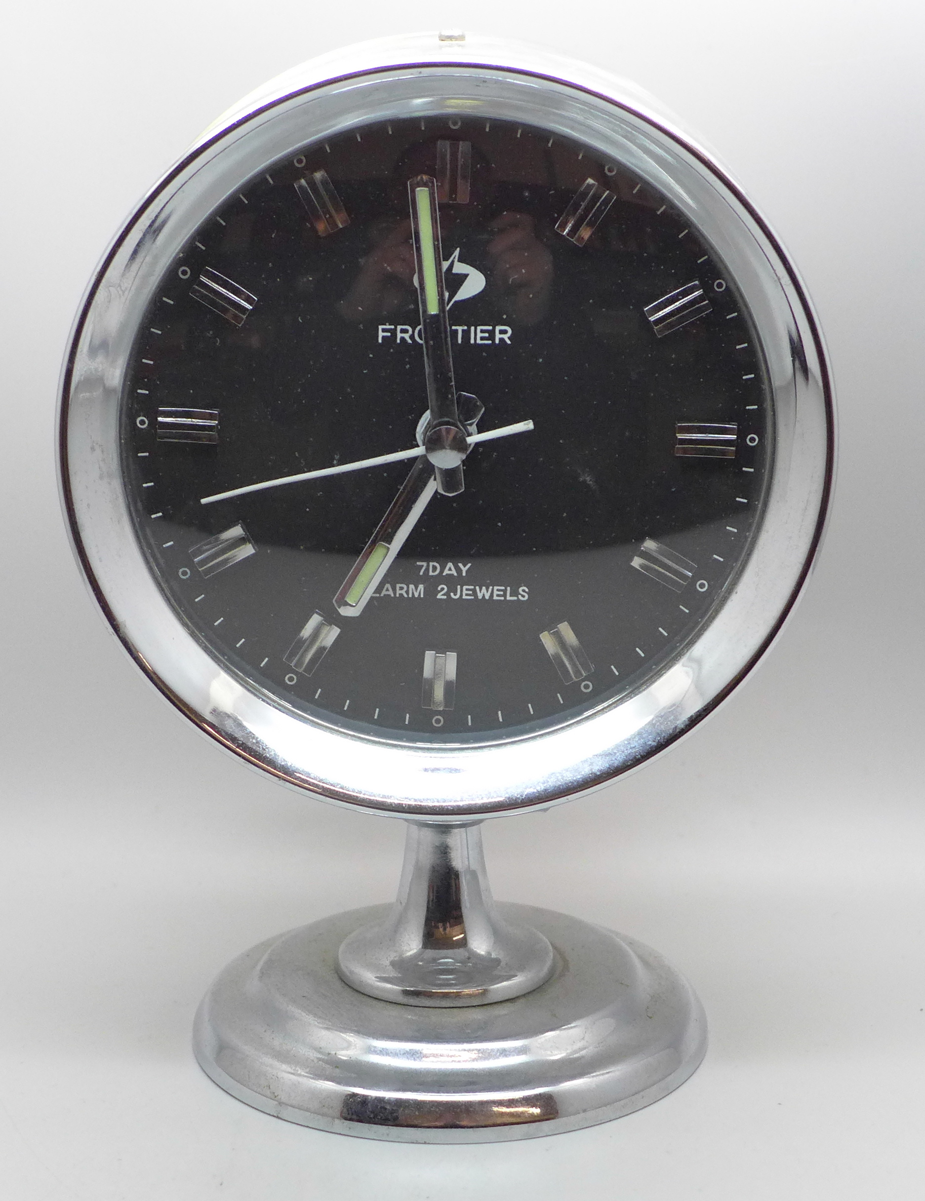 A Frontier 7-day alarm, 2 jewels 1960-70s retro pedestal alarm clock