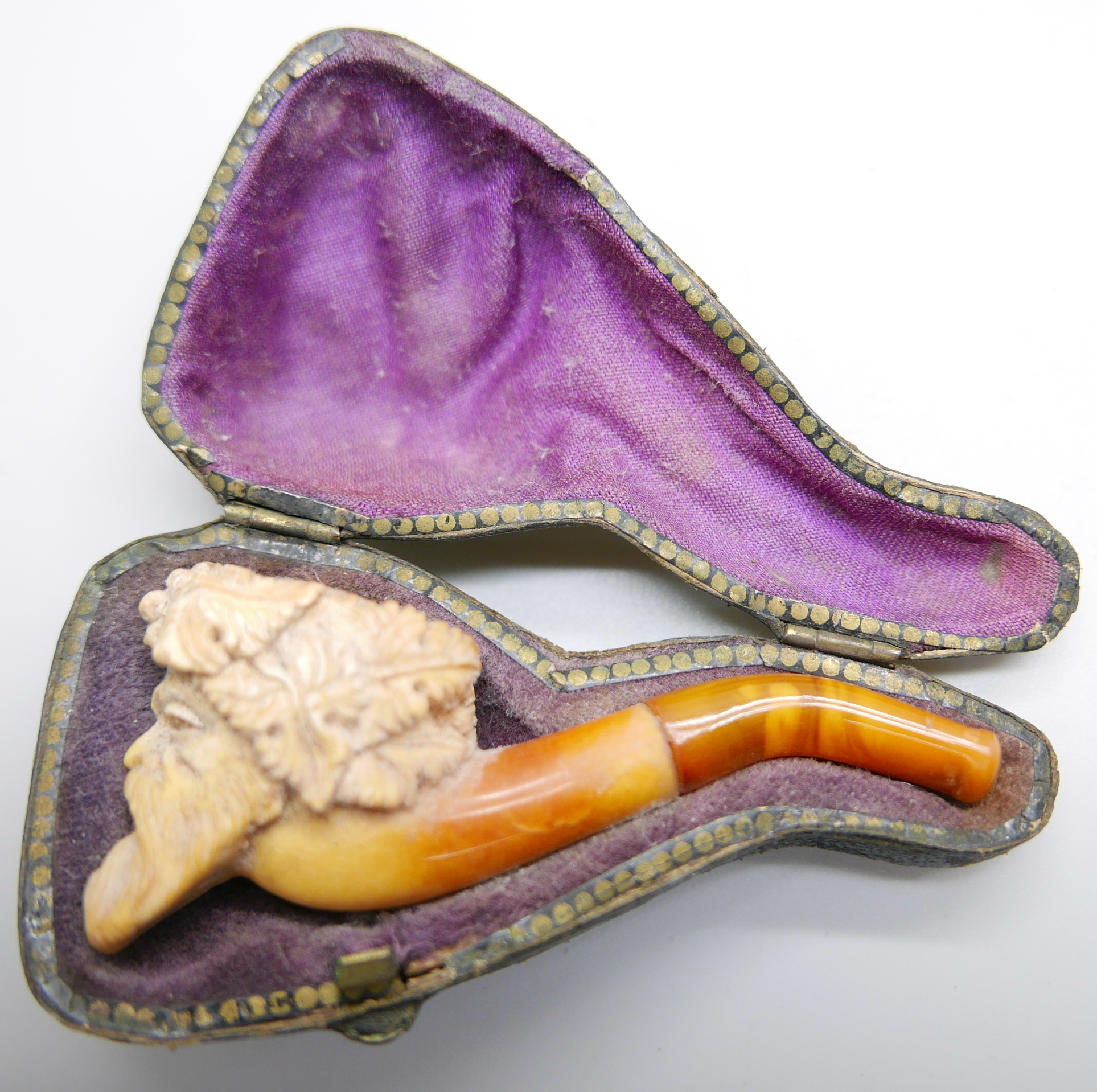 Two carved Meerschaum pipes, one with head of an African man and one of a Greek god - Image 8 of 8