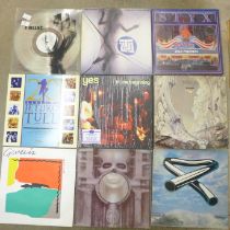 Fifteen rock and prog rock LP records, Faust, Jethro Tull, Yes, etc.