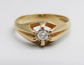 A 9ct gold and diamond solitaire ring, 3.6g, R
