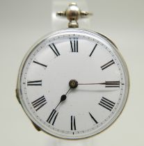 A silver fob watch and key