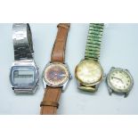 Four wristwatches including Cyma Triplex and Bentley Deluxe, a/f