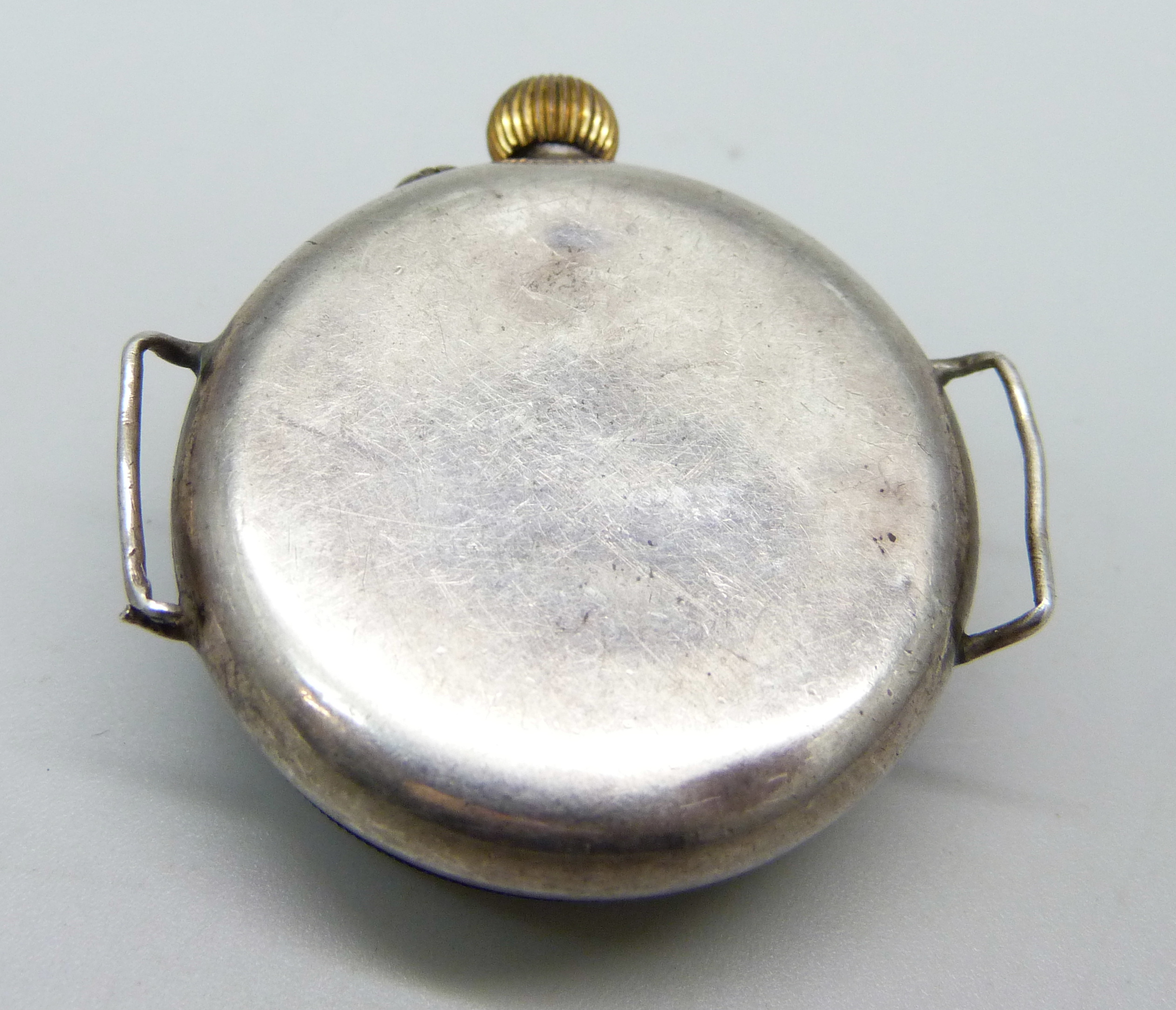 A Swiss made silver cased trench wristwatch, Birmingham import mark for 1914, 35mm case - Image 2 of 3
