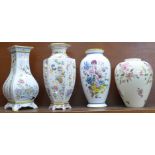 Four vases; Franklin Mint decorated in the Japanese style - a vase of One Hundred Flowers by