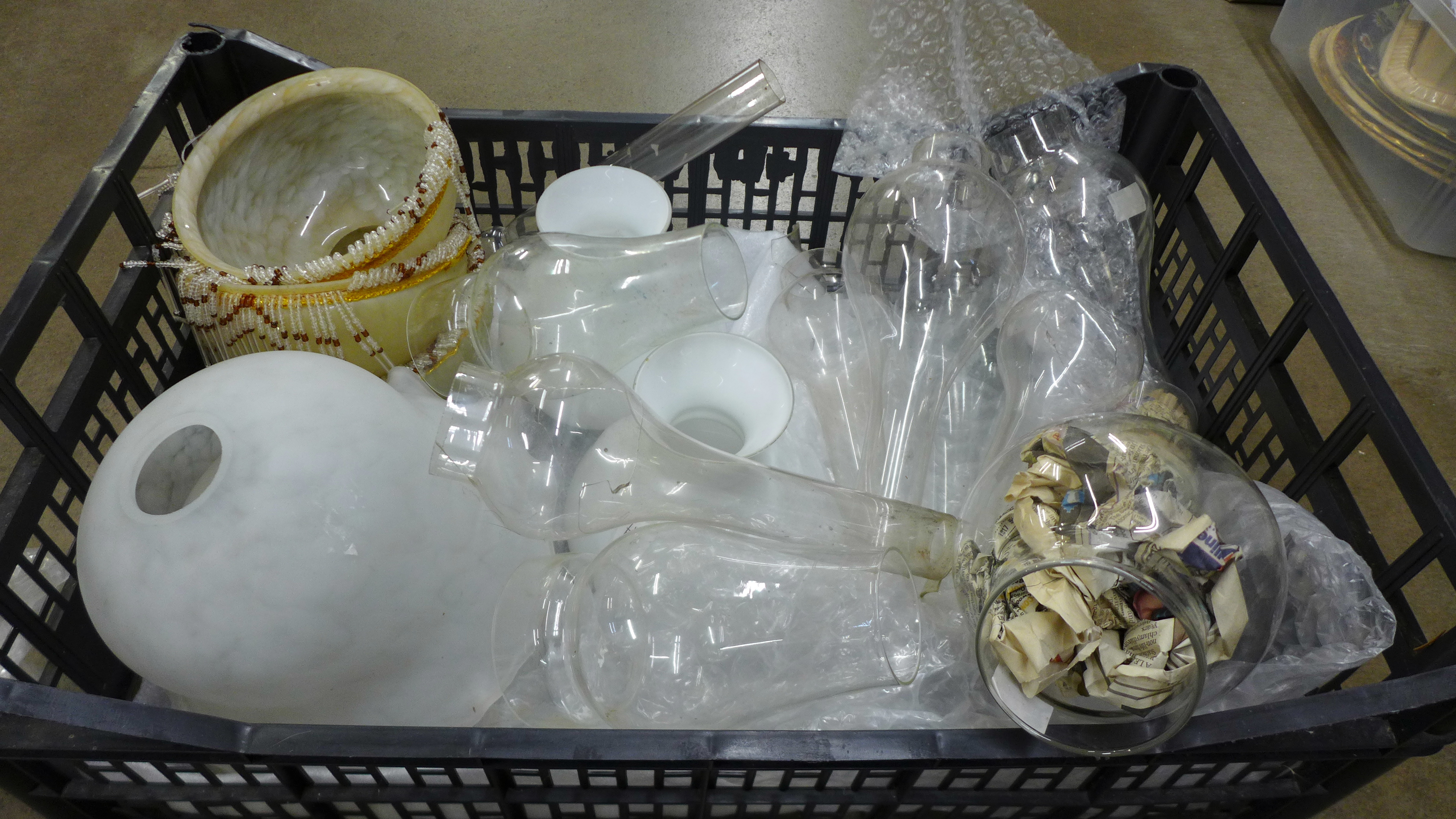 A collection of glass funnels for gas lamps, and vintage glass lamp shades **PLEASE NOTE THIS LOT IS