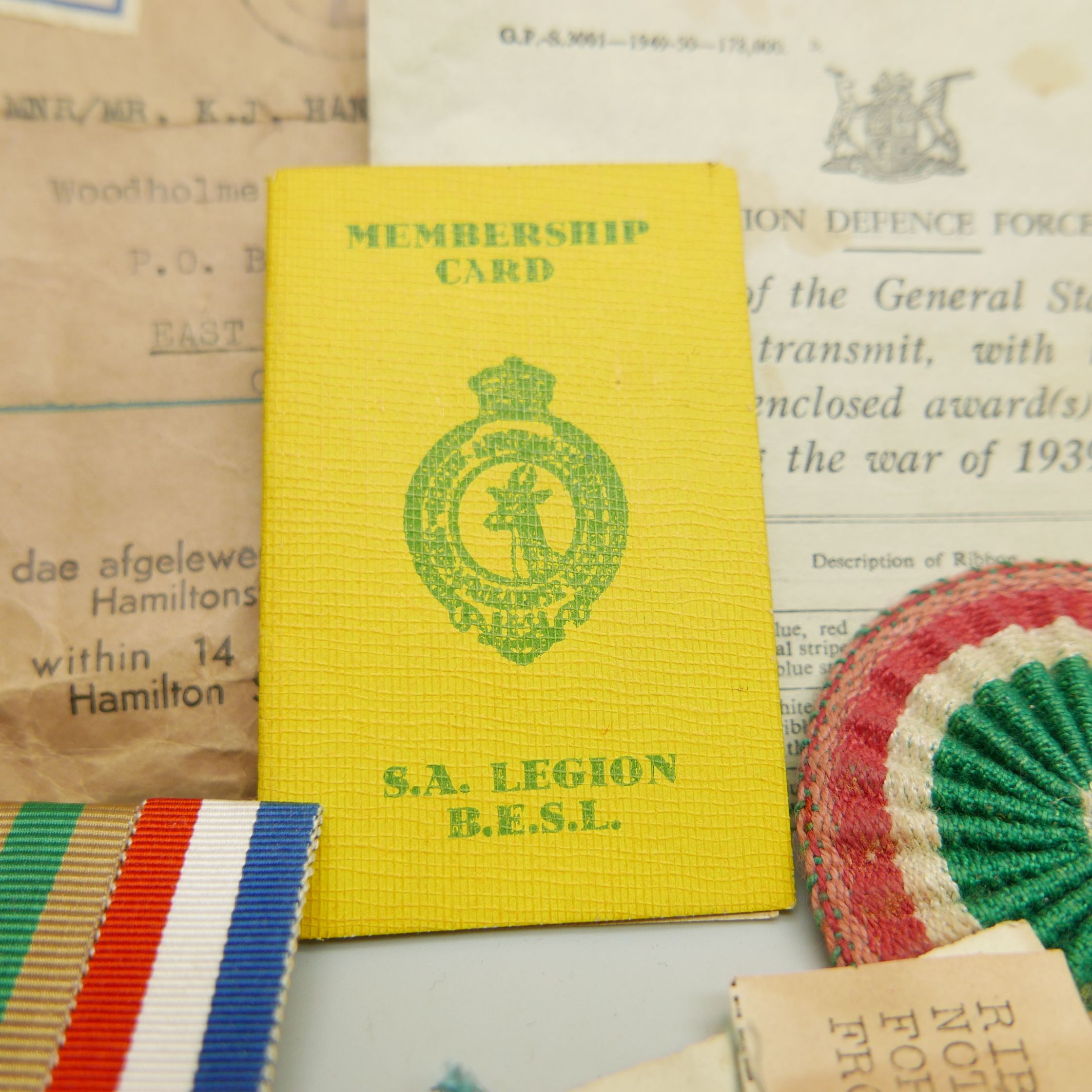 Assorted WWII medals, etc., including four to 21777 K.J. Hanssen with original address envelope - Image 6 of 11