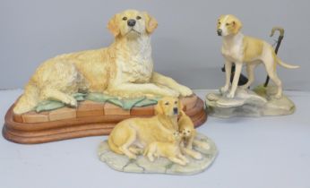 Three Border Fine Arts figures; Foxhound and Terrier (1930, limited edition), Labrador with