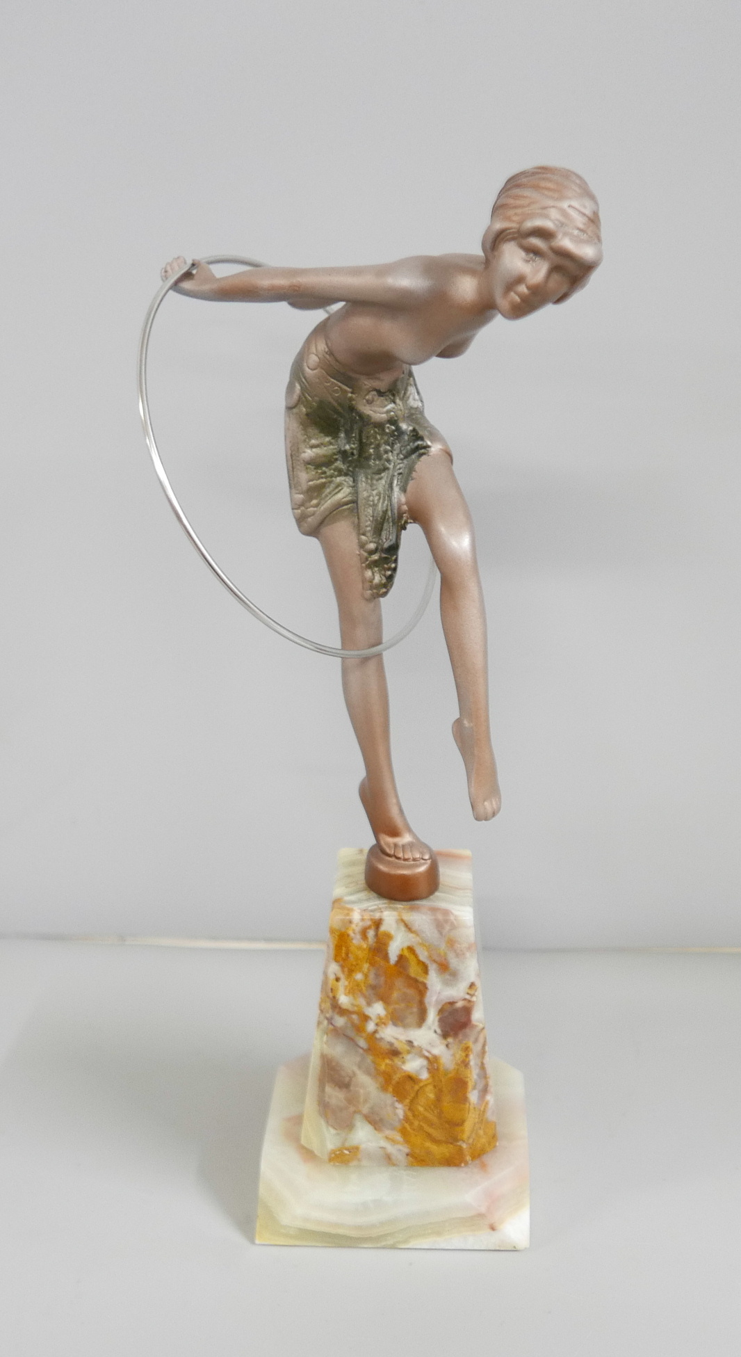 An Art Deco style figure, Hoop Girl, after, F. Preiss, on an onyx base, 30.5cm - Image 2 of 4