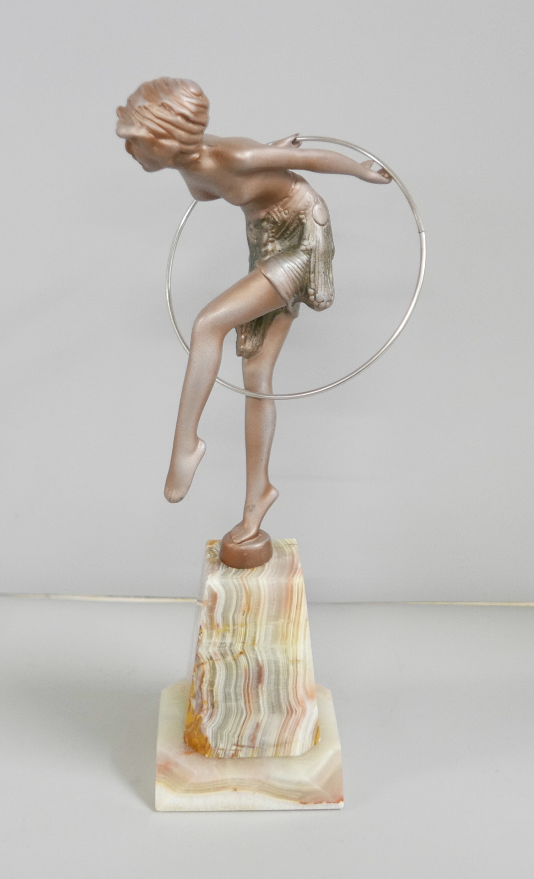 An Art Deco style figure, Hoop Girl, after, F. Preiss, on an onyx base, 30.5cm - Image 3 of 4