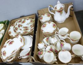 Royal Albert Old Country Roses six setting tea set and dinnerwares, two boxes, includes three-tier