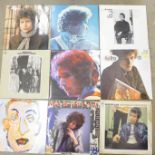 Twelve Bob Dylan LP records, Blond on Blond, Another Side of Bob Dylan, etc.