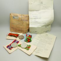 A set of WWII medals including Africa Service Medal to 543697 W.F. Appel, with paperwork and
