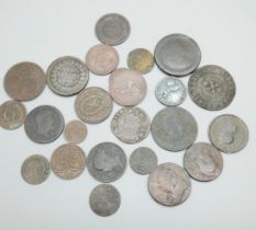A collection of British and other old bronze coins