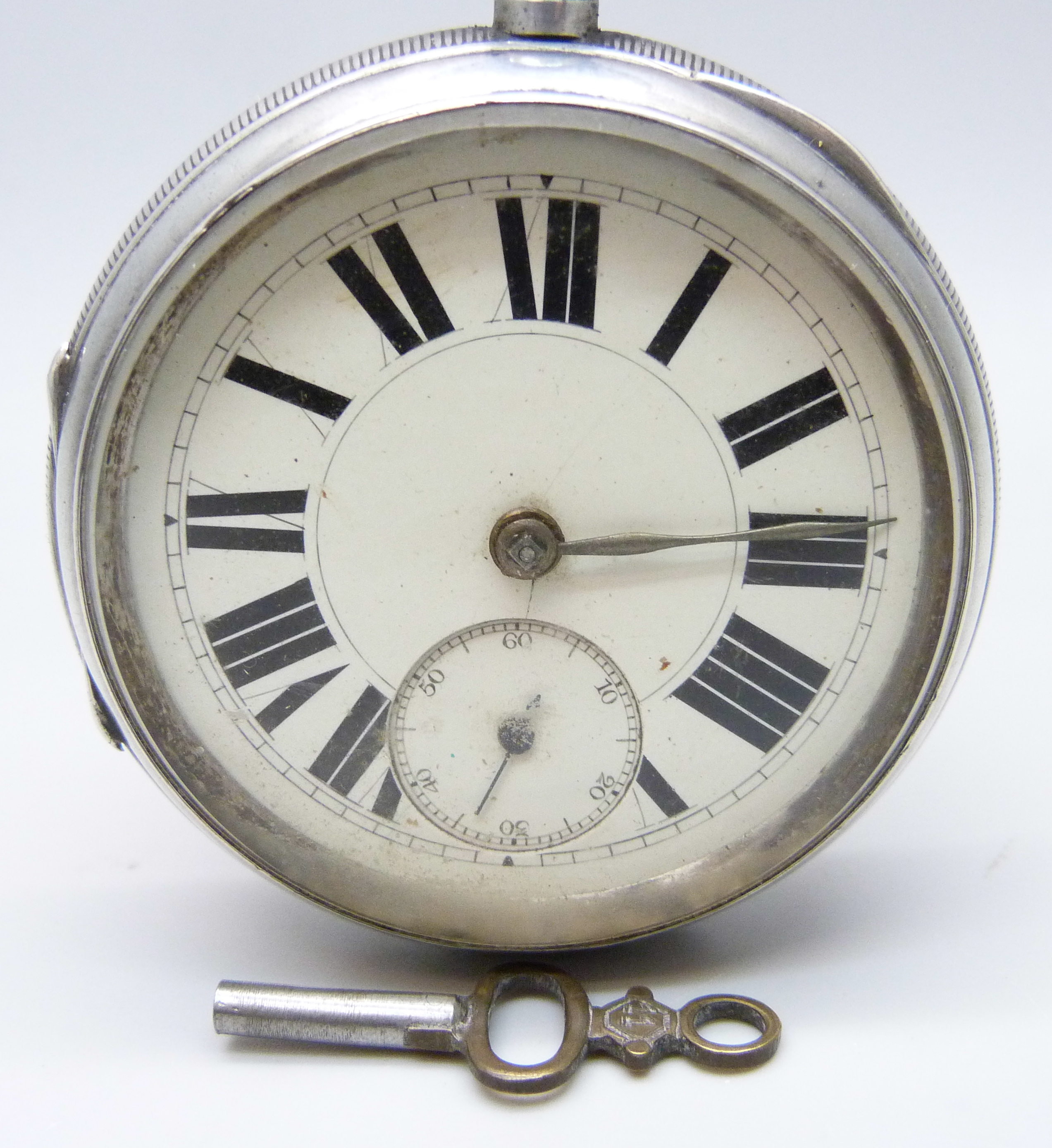 A silver pocket watch, Fisher, Nottingham, movement hinge requires repair - Image 2 of 5