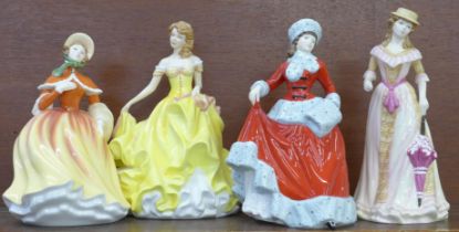 Four Royal Doulton Pretty Ladies figures; Spring, Summer, Autumn and Winter