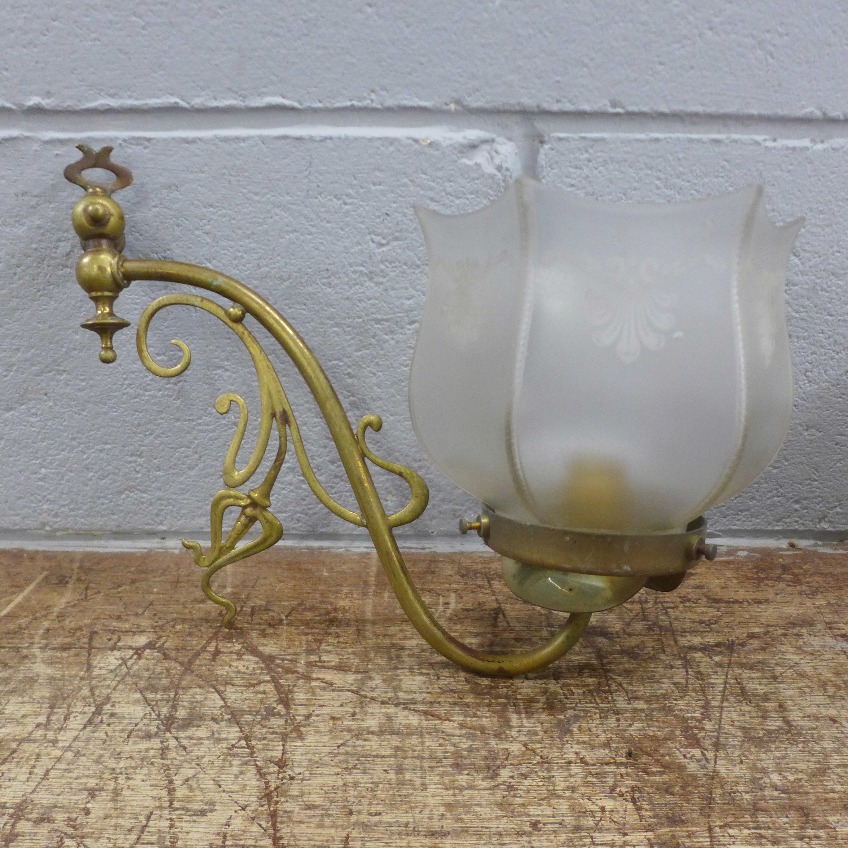 Three gas light fittings, part converted with two shades **PLEASE NOTE THIS LOT IS NOT ELIGIBLE - Image 2 of 2