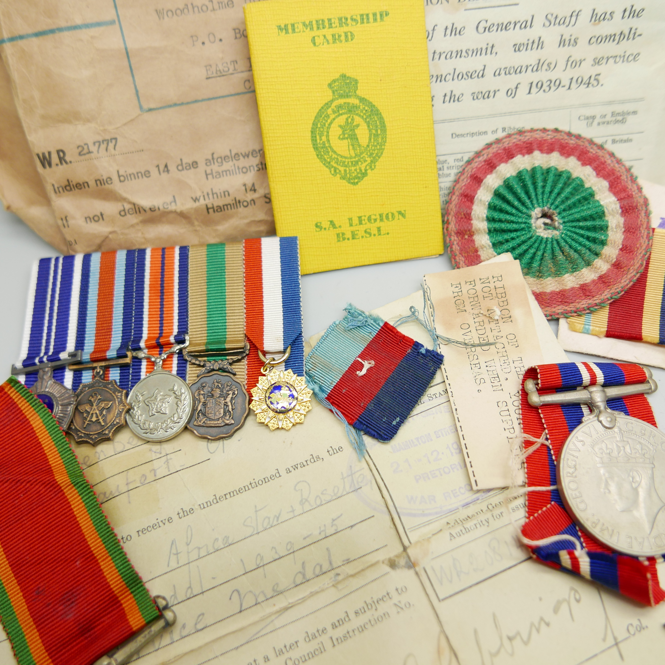 Assorted WWII medals, etc., including four to 21777 K.J. Hanssen with original address envelope - Image 2 of 11