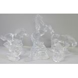 Six Waterford Crystal animal sculptures, Rearing Horse, Galloping Horse, Horse Grazing and Laying