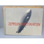 A German collectors card album, Zeppelin-Weltfahrten, World Travel, lacking four cards