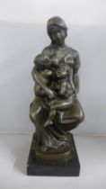A bronze sculpture, after Paul Dubois, La Norice on a slate base, 45cm