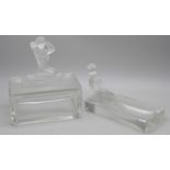 A Desna crystal cigarette box with model of a female nude to the lid and a small crystal tray with